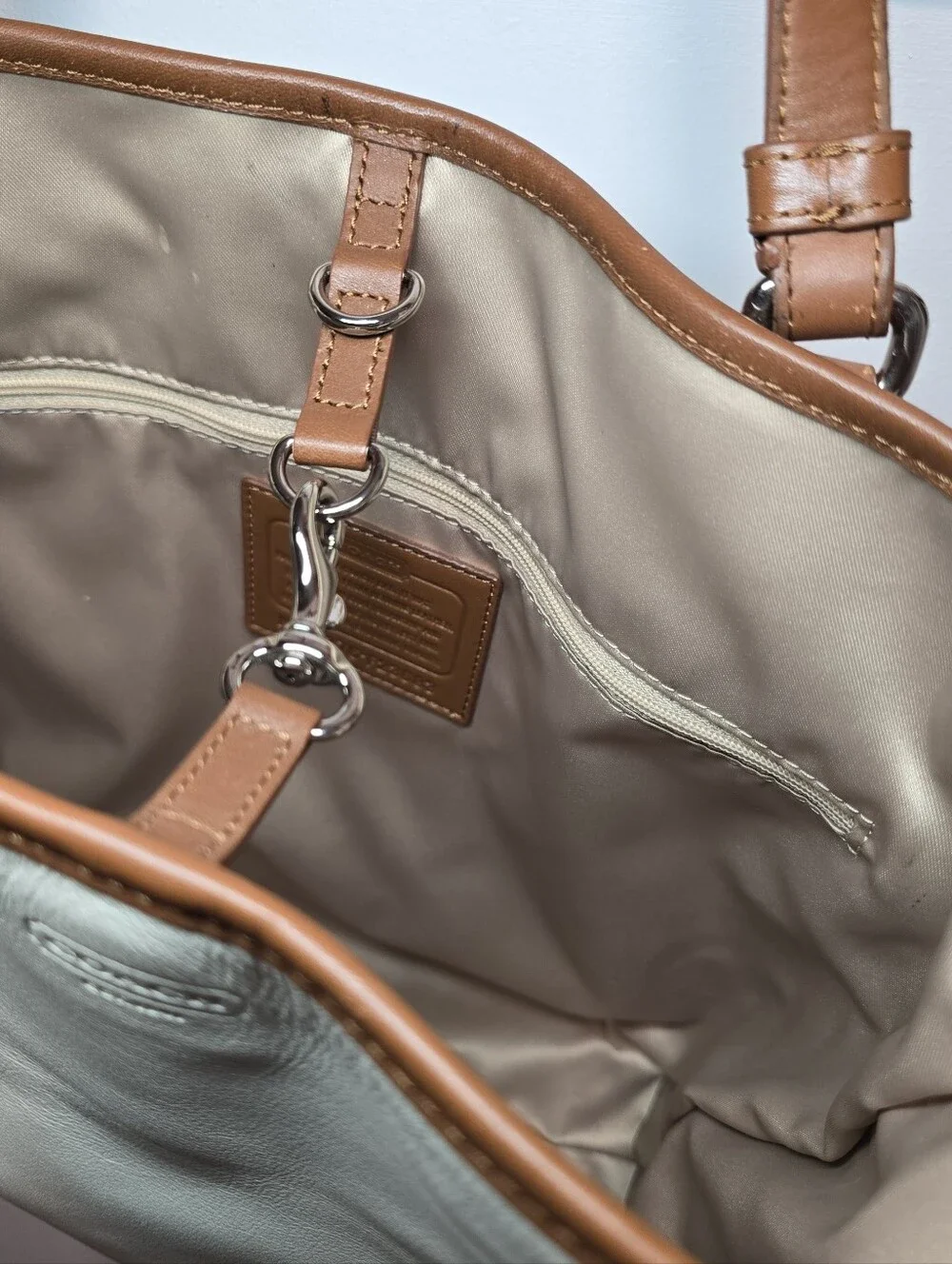 Coach Cream and Navy Tote with Brown Trim